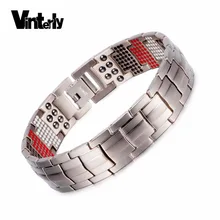 Vinterly здоровья магнитные браслеты широкий чистый титан ручной цепи звено энергии германий браслет для мужчин модные ювелирные изделия