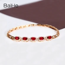 BAIHE, 14 к, розовое золото, 1.7ct, сертифицированный, овальный,, натуральный рубин, для свадьбы, для женщин, модный, хорошее ювелирное изделие, уникальный подарок, браслет