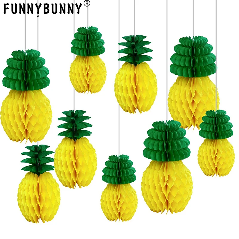 

FUNNYBUNNY Honeycombs Ball Tissue Hanging Centerpieces Tissue Paper Pineapple for Summer Luau Party Hawaiian Themed Party Decor