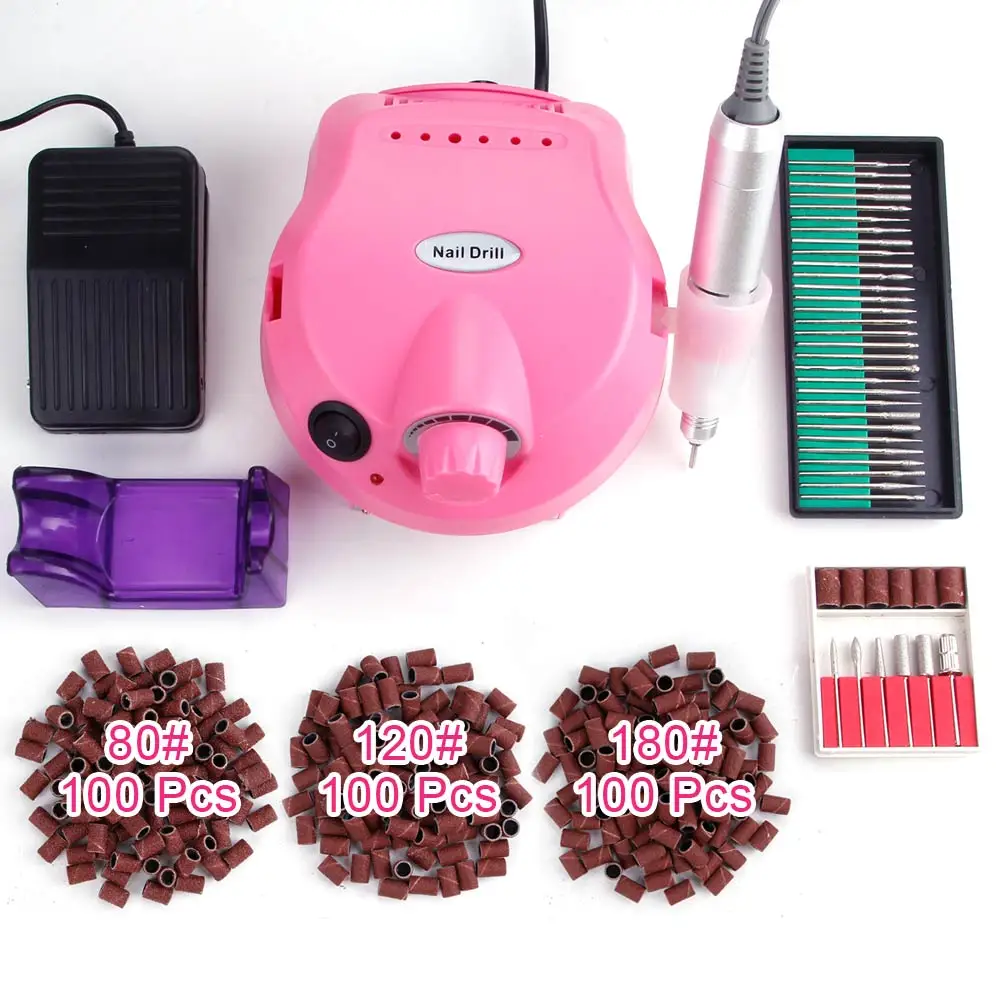 

30000RPM Electric Machine Apparatus for Manicure Pedicure Kit with Cutter Nail Drill Art Polisher Tool Bit 300pcs Sanding Bands