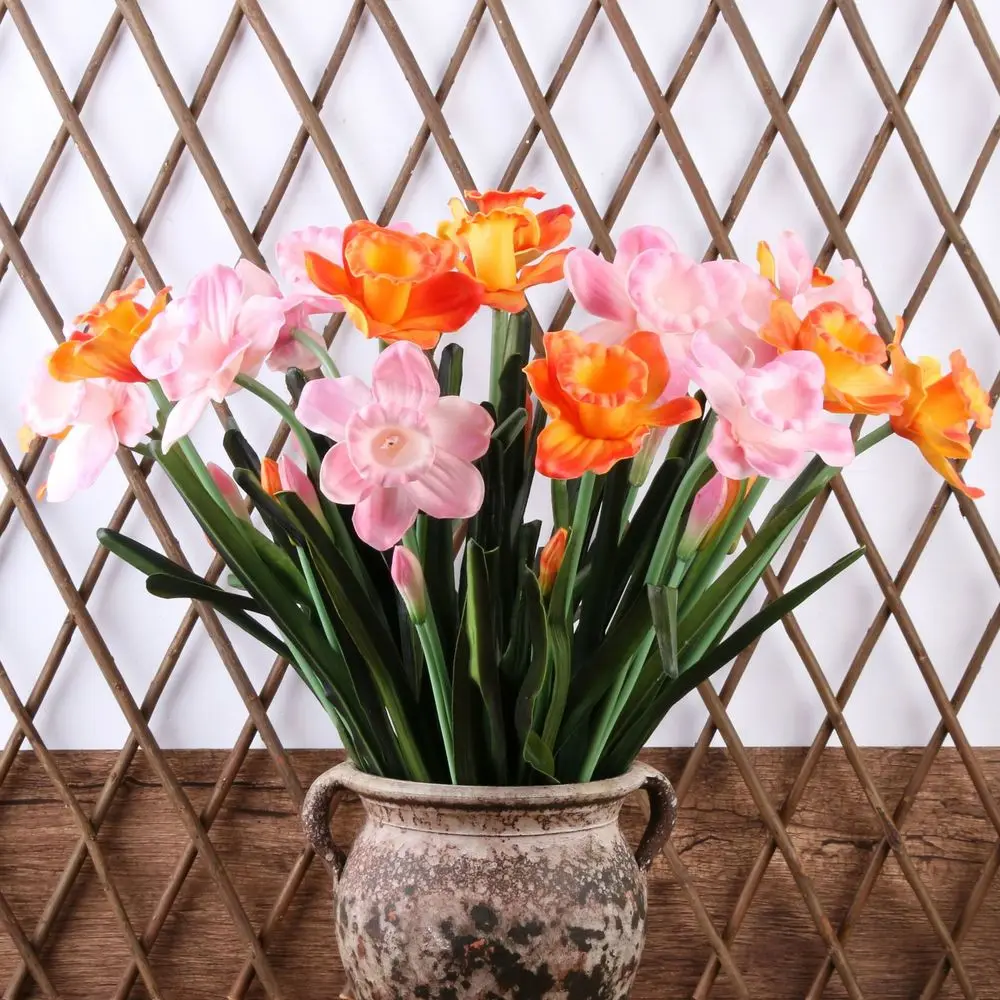 

1Pcs Artificial Flower Daffodil New Hot Sell DIY Home Wedding Christmas Decor Flower PU Daffodil Flower Wall Materials 4 Colors