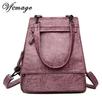 

Vfemage Retro Soft Leather Backpack Women Multifunction Shoulder Bags Female Backpack Girls School Bag 2019 Sac A Dos Mochila