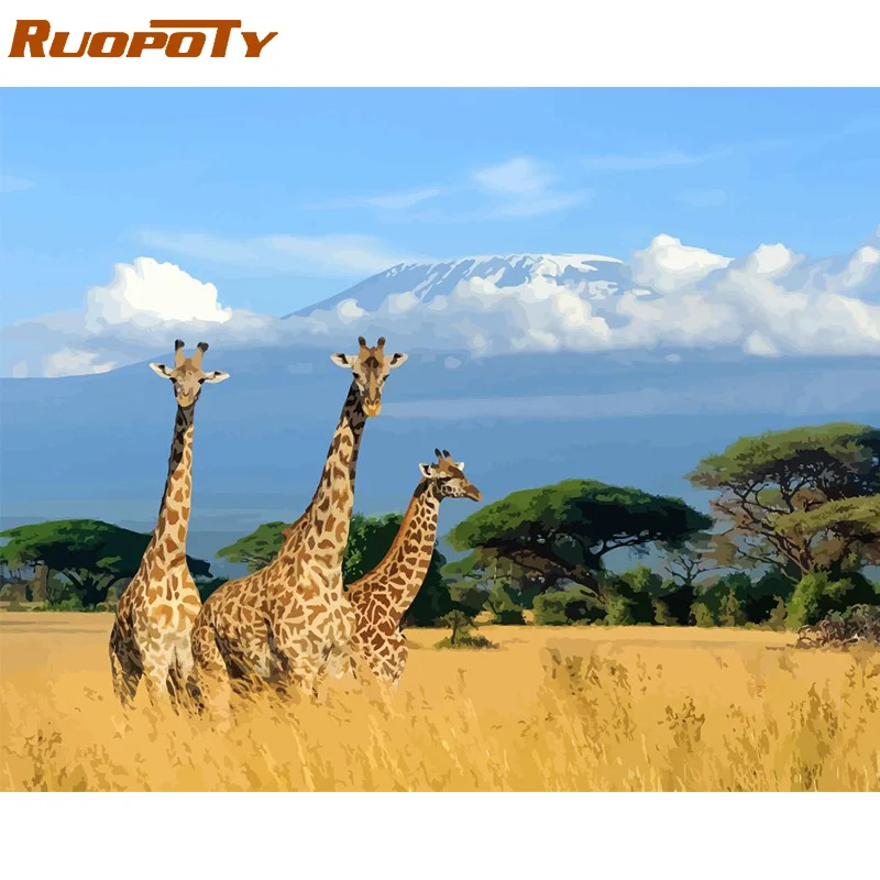 

RUOPOTY Frame Giraffe DIY Painting By Numbers Animals Kit Acrylic Paint By Numbers Modern Wall Art Picture Handpainted Home Art
