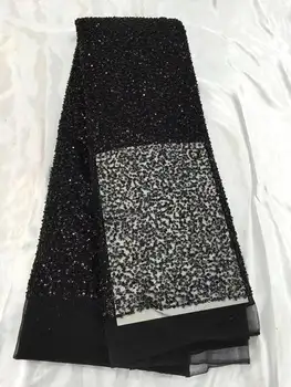 

1yard black bead lace fabric, bridal lace fabric with beads and sequins, heavy bead lace fabric