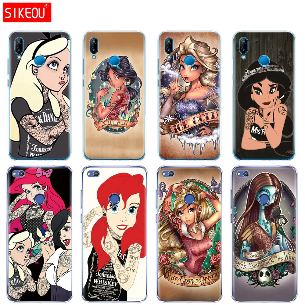 

Silicone Cover Phone Case For Huawei P20 P7 P8 P9 P10 Lite Plus Pro 2017 P Smart 2018 Tattoos Princess Ariel The Little Mermaid