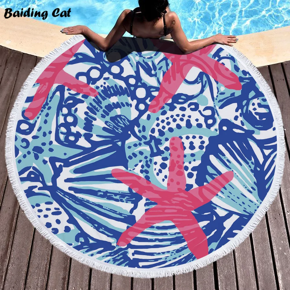 Lilly Style Starfish Round Beach Towel 150*150cm Microfiber Floral Bath