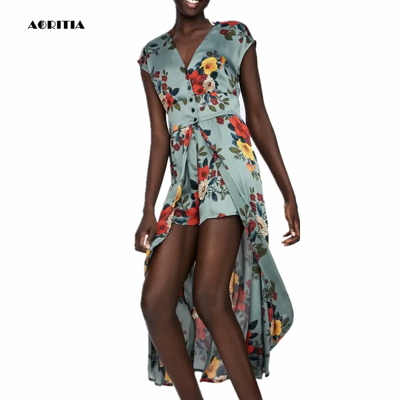 

2018 Women Summer Sleeveless Print Playsuits Shorts Pants Overalls Feminino Bodysuit