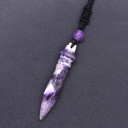 Amethysts Крафт-бусы популярный розовый кварцевый кристалл подвеска в форме пули флюорит камень ожерелье с круглым бисером ювелирные изделия - Окраска металла: Amethysts