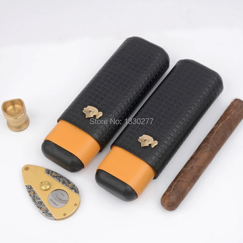 COHIBA кедр деревянный ящик для сигар Путешествия Портативный кожаный портсигар Fit 2 пальца 54 кольца сигары