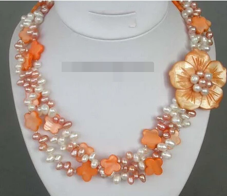 

HOT 002522 3 Rows Multicolor White Purple Pearl Yellow Shell Star Flower Clasp Necklace