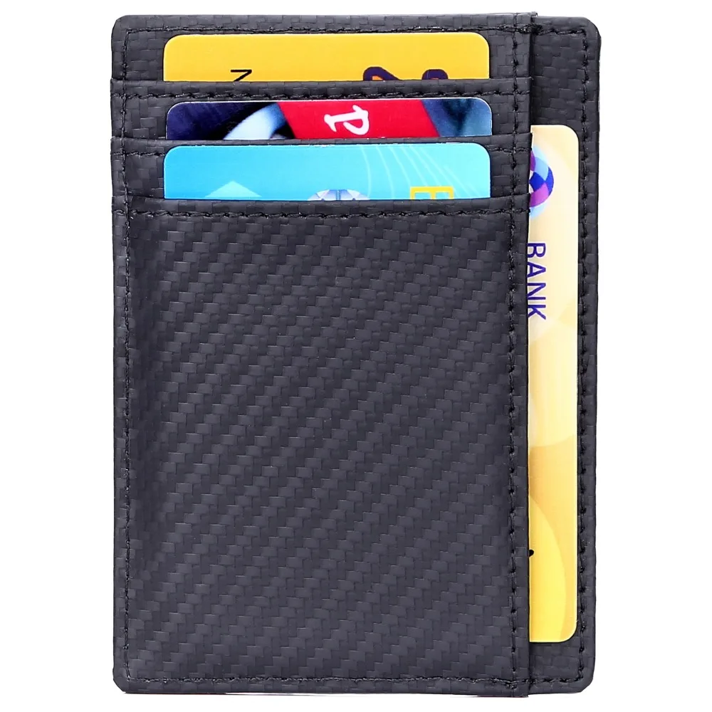 

Carbon Fiber Slim Wallet RFID Front Pocket Wallet Minimalist Secure Thin Credit Card Holder With Id Window