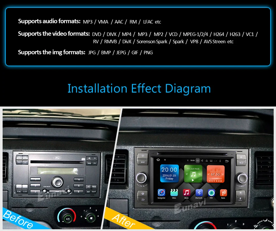 Sale Eunavi 7" in dash 2 din Android 9.0 Car DVD Player Car GPS stereo OBD2 for Ford C-Max Fiesta Fusion Kuga Mondeo Focus with radio 23