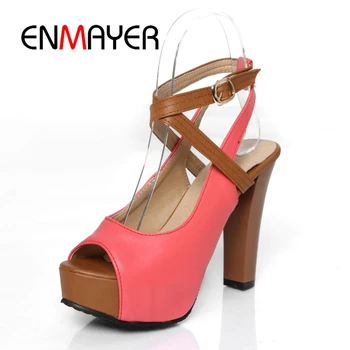 

ENMAYER 2020 New Arrival summer lady platform buckle strap high heels women thin heel elegant sandals ZYL291