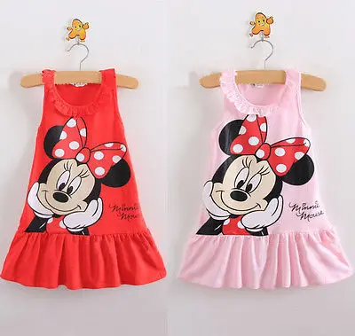 Красное/розовое платье с принтом в виде милой мышки для маленьких девочек детские футболки с рисунками праздничное платье