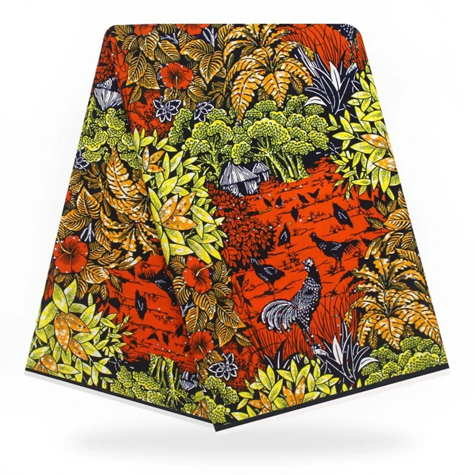

YBGTZ-19 New Design African Wax Fabric With Stones,Embedded Colorful Rhinestones Dutch Wax African Fabric / Kitenge 6yards