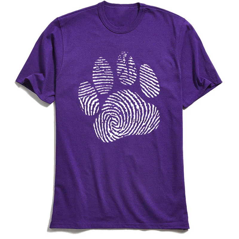 Funny Men's T Shirt Crew Neck Short Sleeve Pure Cotton Paw Print Tops Tees Geek Tops Shirts Drop Shipping Paw Print purple