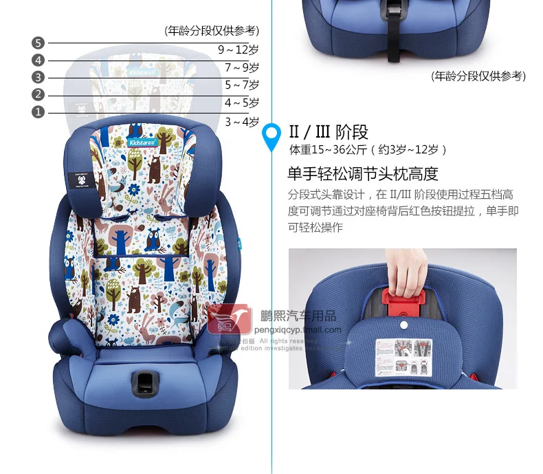 Детское KS-2160 со звездами, детское безопасное сиденье, подходит для 9 месяцев-12 лет, автомобильное сиденье, бамбуковое, темно-серое, синее