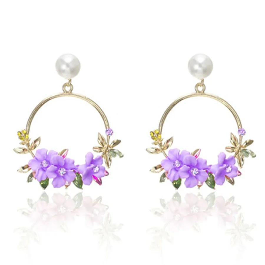 

New Fashion Popular Charming Round Circle Dangle Five-pointed Star Decor Luxury Jewelry with Flower Earrings For going out