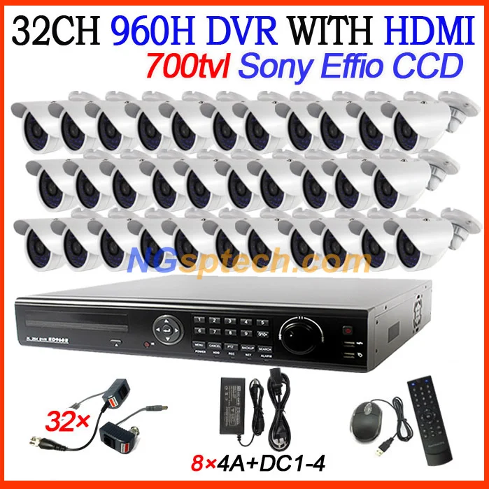 

Home security CCTV DVR 32Channel H.264 Standalone DVR network video with 32pcs sony ccd 700tvl waterproof IR Night cctv cameras