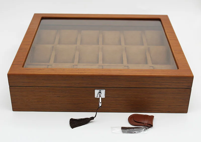 Big Size 18 Grids Jewelry Watches Case Box Wooden Velvet Display