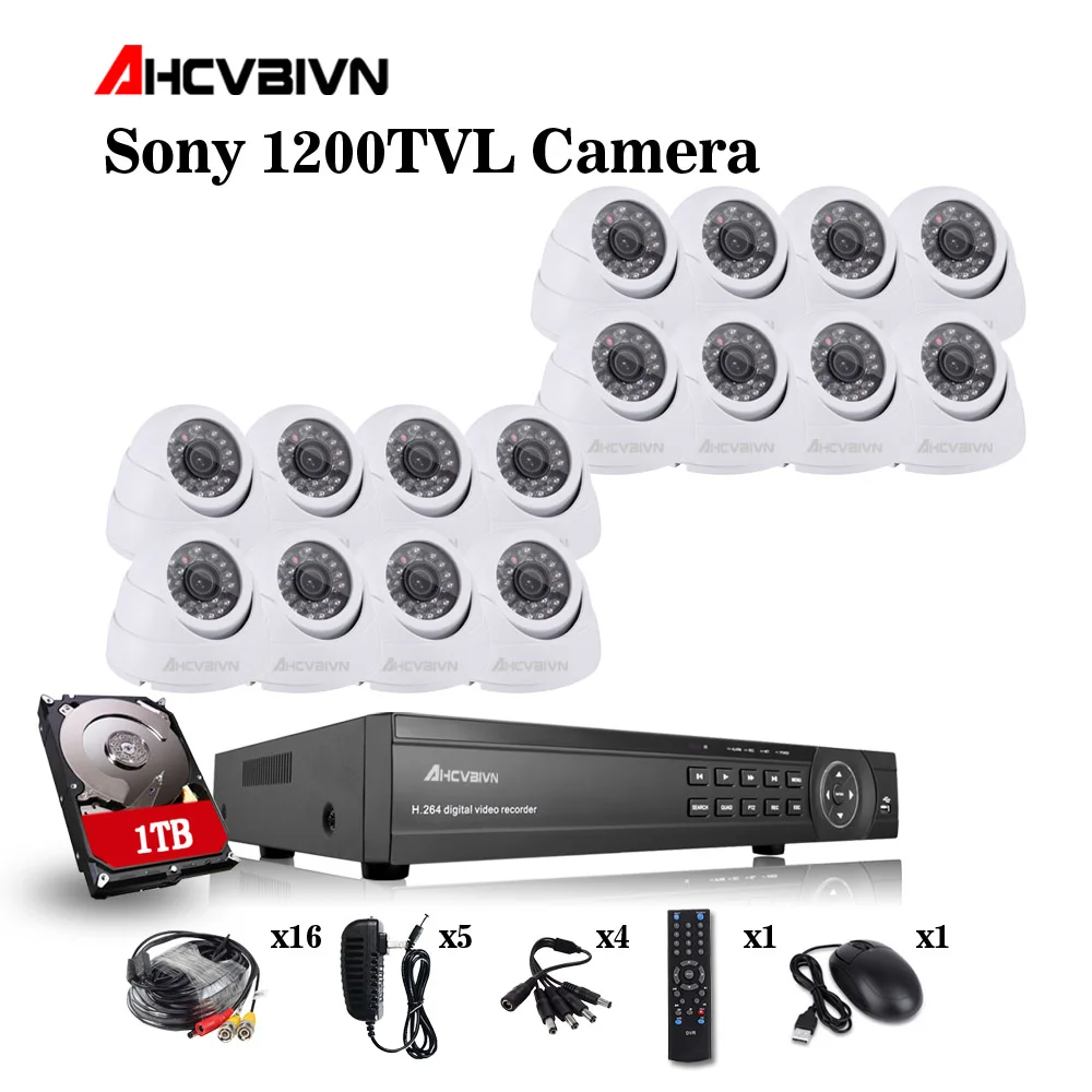 16CH CCTV система 1080 P DVR 16CH CCTV камера безопасности Система 1200tvl Крытый День Ночь ИК камера комплект система видеонаблюдения - Цвет: Белый
