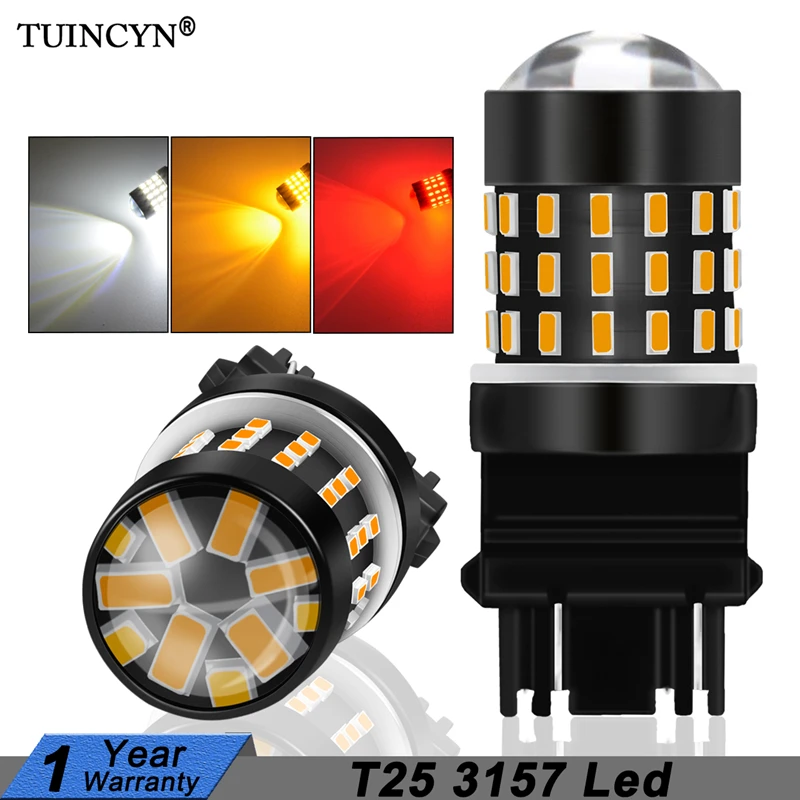 

TUINCYN 2Pcs T25 3157 Led Bulb P27/7W 3014SMD Auto Leds Bulbs Brake Stop Tail Lamp Car Backup light 12V White Orange Red