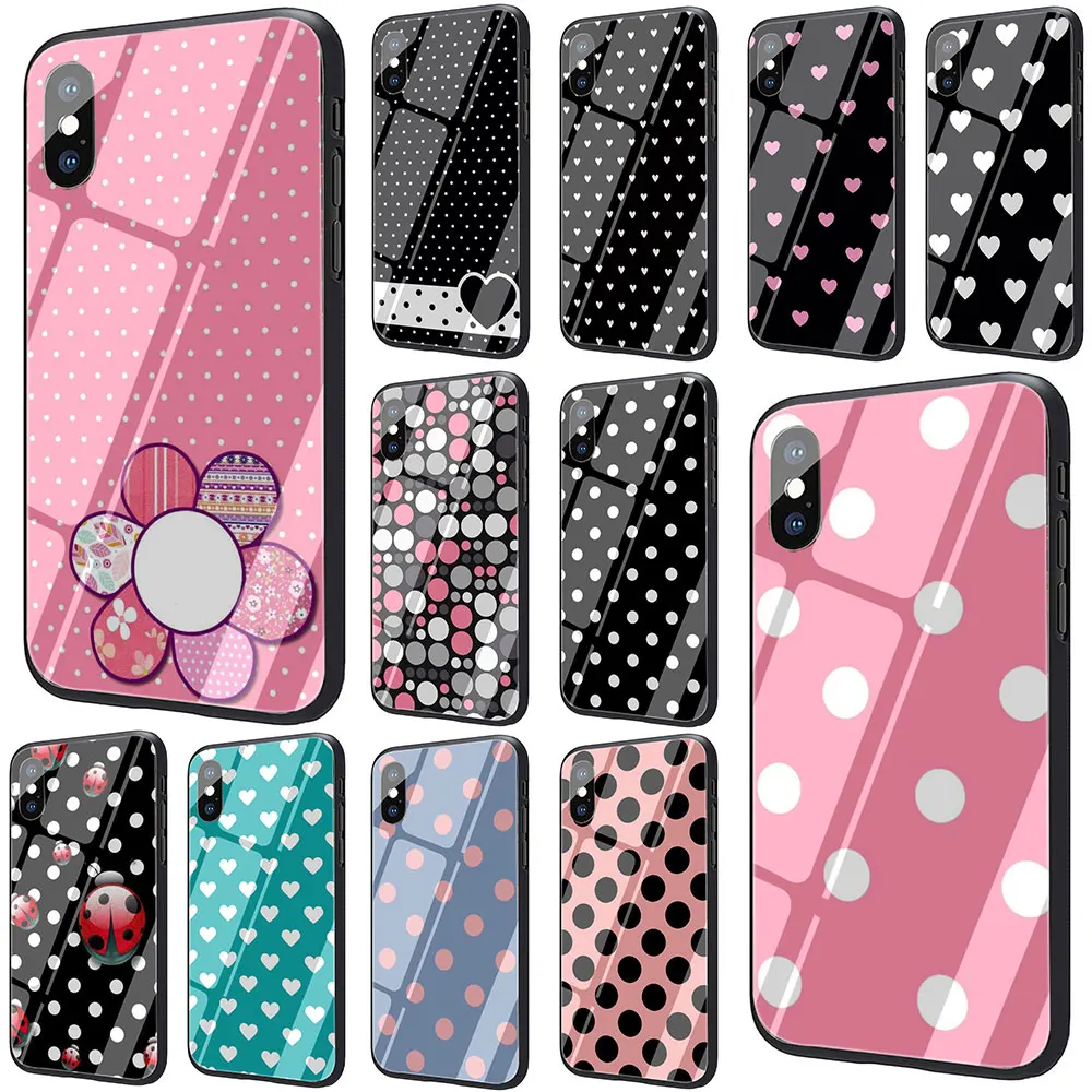 

Red Black Gold Polka dots Tempered Glass Phone Cover Case For iPhone 11 Pro 6 6S Plus 7 8 Plus X XS XR XS Max