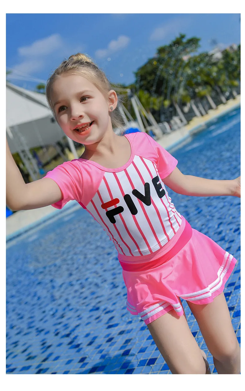 Plus Size Rash Guard Short Sleeve Children Swimwear Dress Swimming Suit