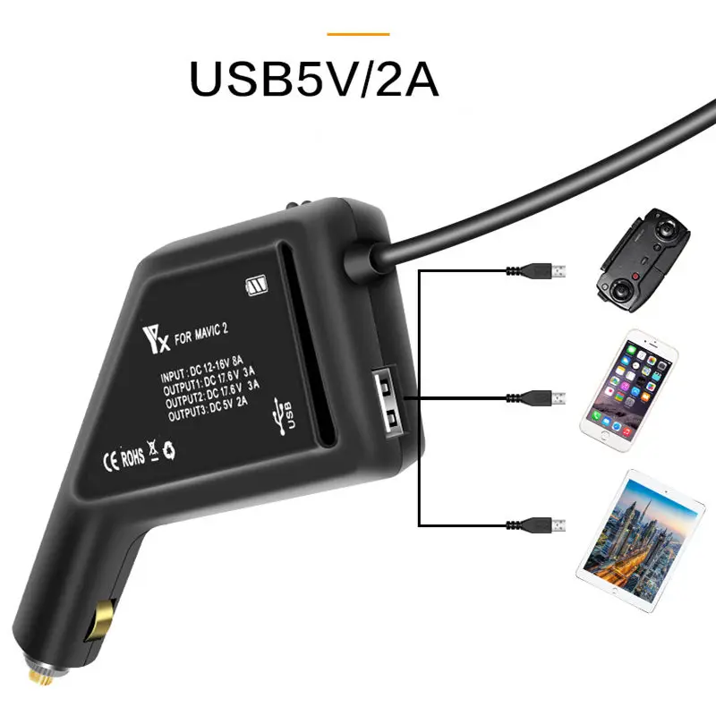 3 in 1 Car Charger DJI Mavic 2 Car Charger Battery Charging USB Port Remote Control Charge For DJI Mavic 2 Pro Zoom Charger Hub-5