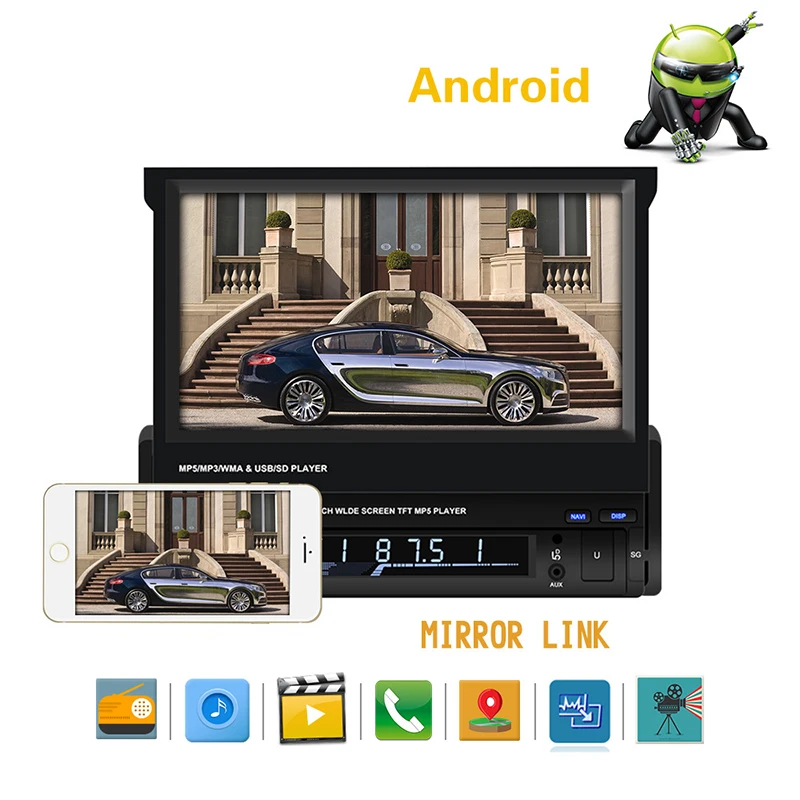 Clearance Panlelo T2 1 Din Android Car Stereo 7 inch 1G 16G Quad Core Audio Player 1080HD Touch Screen GPS Navigation Audio Radio 1 din 5