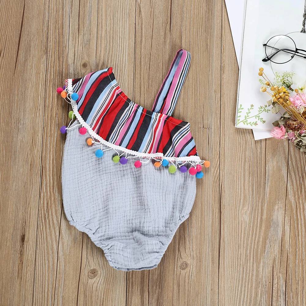 

Toddler Baby Girls Sleeveless One-Pieces Tassel Bodysuit Playsuit Off Shoulder Cotton Cute Girl Sunsuit Baby Clothes