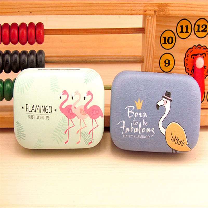 Цветной Фламинго кейс для контактных линз контейнер для линз контактные линзы очиститель линз с дорожным зеркалом дорожный набор очки чехол s