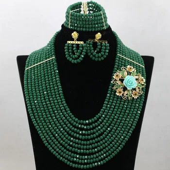 

Gorgeous Solid Green Crystal Nigerian Wedding Beads Jewelry Set African Bridal Necklaces Bracelet Earrings Free Shipping QW227