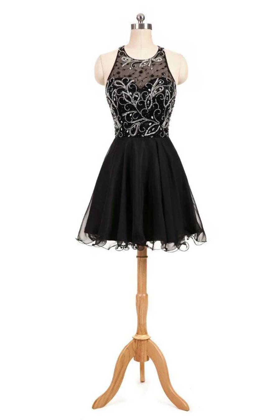 

Sweet 16 Girls Beaded Cocktail Dresses Short Scoop Formal Woman Gown Rhinestone Sleeveless Vestido Party Dress