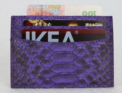 Тонкий мини-кошелек из натуральной кожи с держателем для карт для женщин и мужчин, держатель для кредитных карт из Натуральной Змеиной кожи, чехол из питона для карт i6 i7 - Цвет: purple