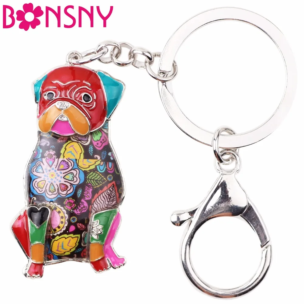 Брелок для ключей Bonsny эмалированный металлический мопс ювелирное изделие женщин
