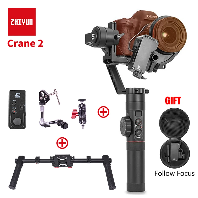 

ZHIYUN Crane 2 Gimbal 3.2KG bear camera Handheld 3-Axis Stabilizer DSLR gimbal steadicam with Follow Focus