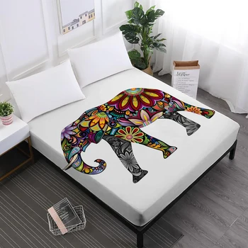 

Multi-color Elephant Print Bed Sheets Bohemia India Style Fitted Sheet Animal Texture Print Mattress Cover Home Decor D40