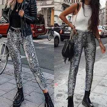 

Ladies Pants Casual Skinny Trousers Women Autumn Sexy Snake Print High Waist Stretch Long Pants