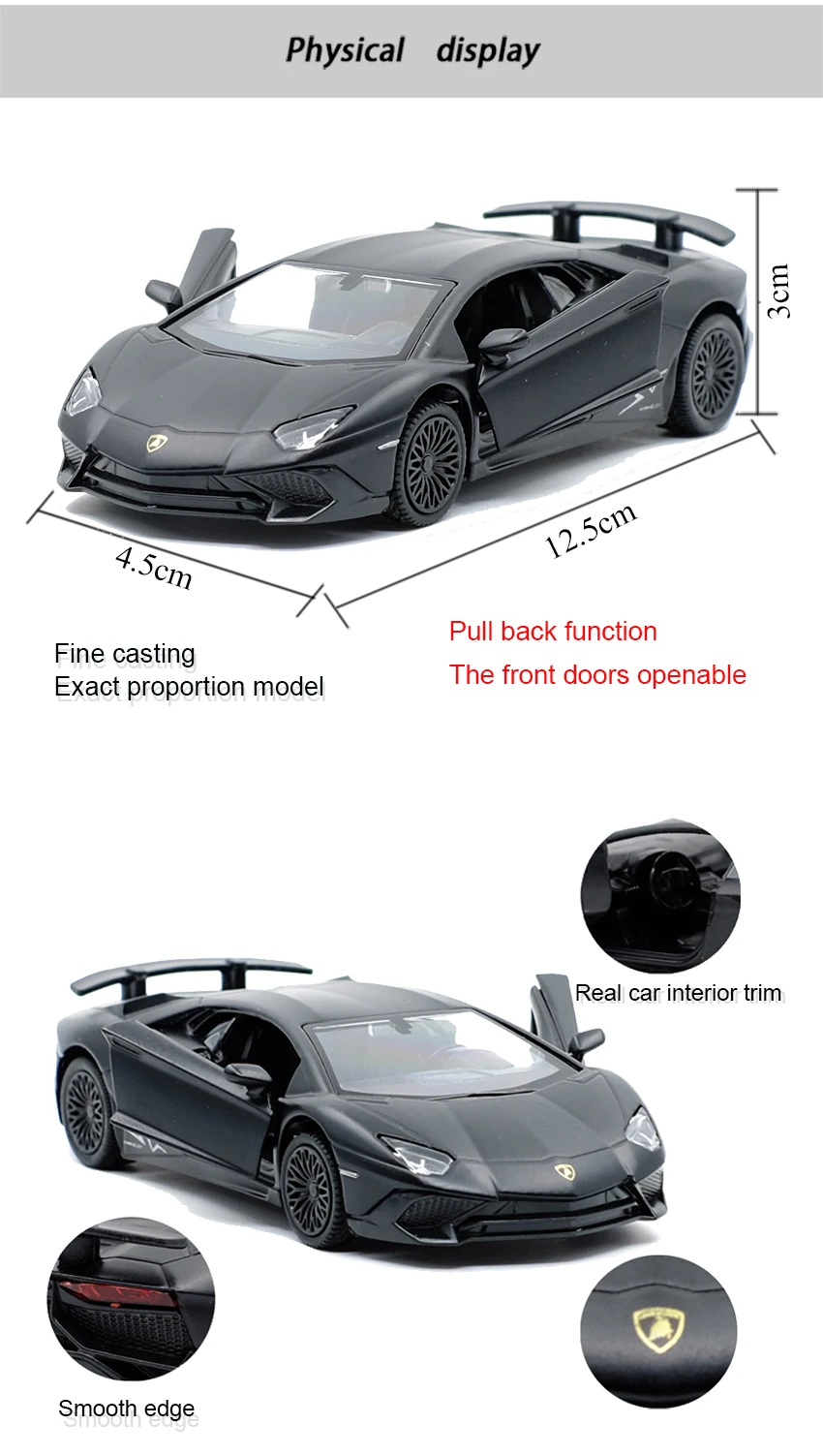 RMZCITY 1:36, AventadorLP700-4, крутой черный спортивный автомобиль, литая под давлением, модель автомобиля, игрушка с оттягиванием для детей, подарки, коллекция игрушек