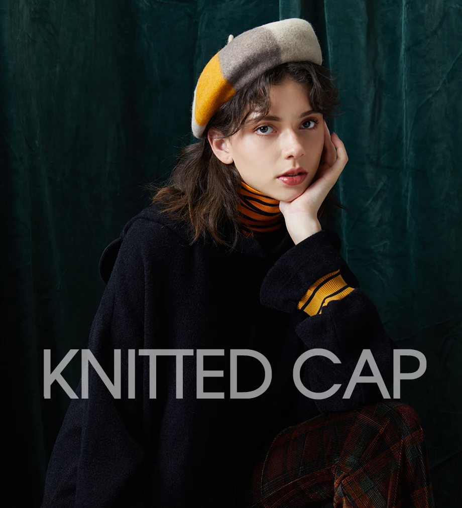 Winter Beret Female 2018 New 100% Cashmere Hats For Women Flat Cap Wool Knit Hats Lady Three-color Patchwork Berets Painter Hat  (1)
