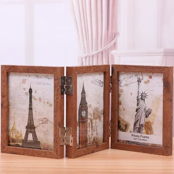 

Retro 3 Boxes Picture Frame Wood Blank Frame DIY Family Wedding Picture Photo Frame Home Art Decor Beige Blue Brown cadre photo