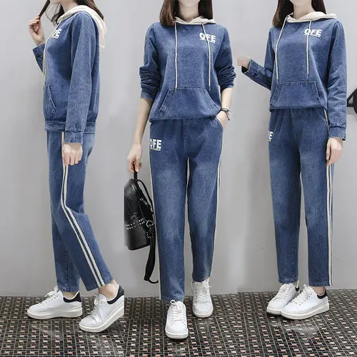 

Plus Size 4xl Tracksuit Women Two Piece Set Casual Jeans Conjunto Feminino Year-old Female Costume Ensemble Femme Survetement