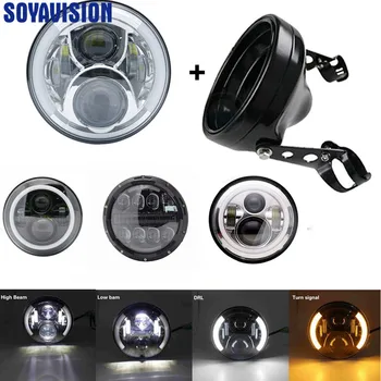 

7" inch Motorcycle Headlight Headlamp halo amber turn signal Mounting Bracket Headlight Shell