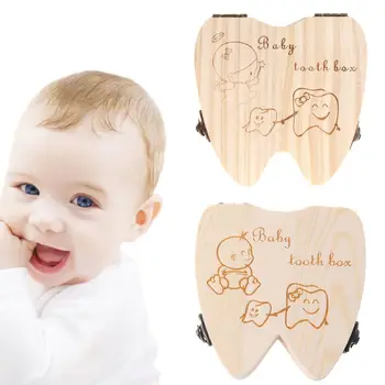 

Baby Tooth Box Wooden Milk Teeth Organizer Storage Boys Girls Save Souvenir Case