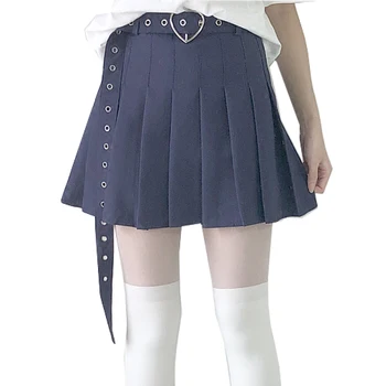 

Sexy Mini Baseball Skirt + Heart Shape Belt 2018 Summer Women Korean Style Skirts Shorts Preppy School Pleated Skirt For Lolita