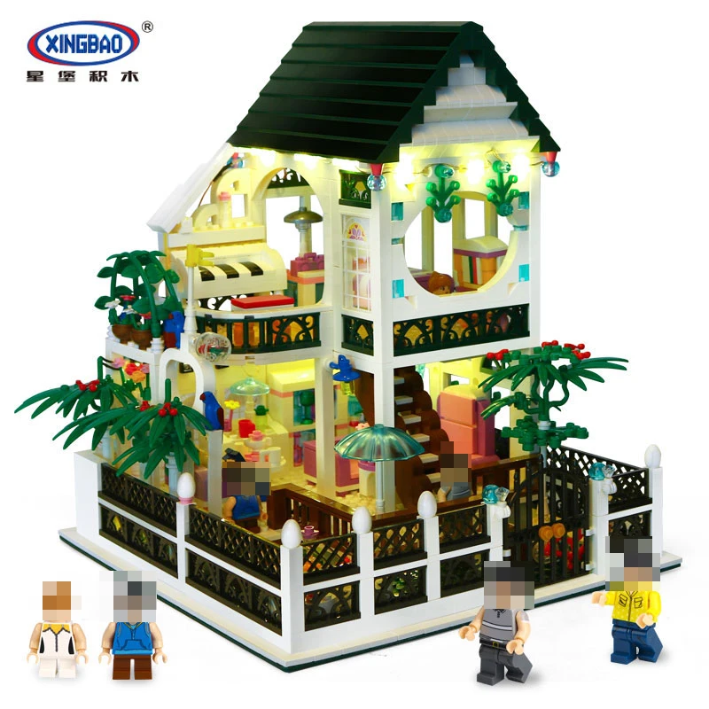 

XingBao 01202 1500Pcs with light USB the Romantic heart of the Two floors of Building Block Bricks for children's toys XB-01202