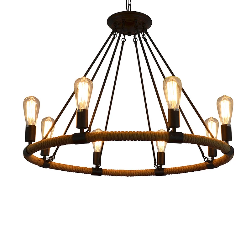 

Loft Style American Industrial 6 8 12 Light Black Color Hemp Rope Pendant Light Living Room Lamp Cafe/Bar Lamp Free Shipping