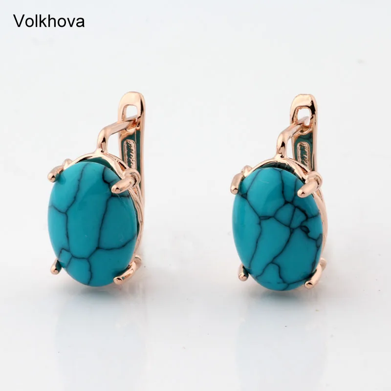 

Womens 585 Rose Gold Color Earrings with 3 Colors Synthetic Turquoises Hanging Earrings Women 2019 Jewelry Gifts