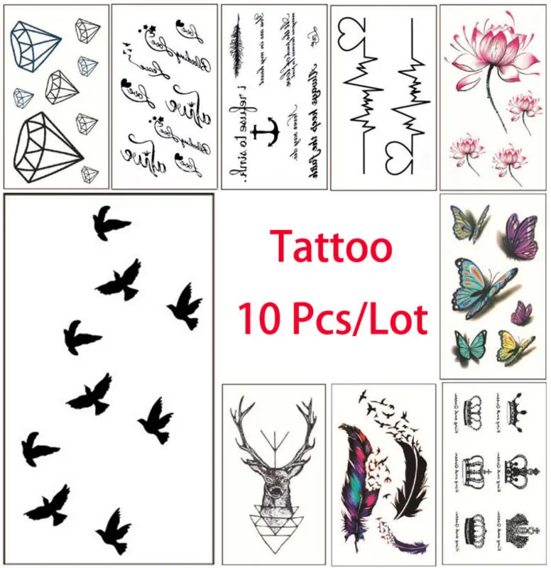 10 Pcsensemble Tatouage Temporaire Corps Art Couronne